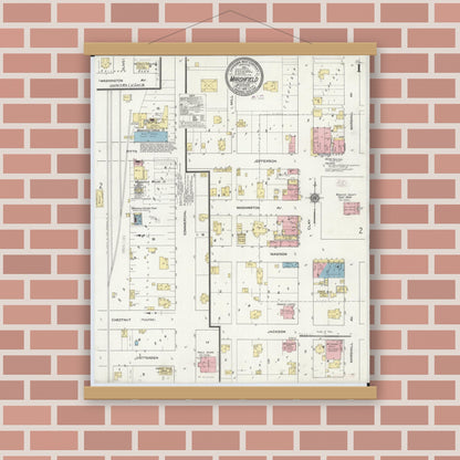 Old map wall art mockup — magnetic wood frame on brick wall — Sanborn Fire Insurance Map from Marshfield, Webster County, Missouri (1910) - Complete Map Set