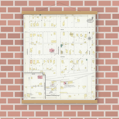 Old map wall art mockup — magnetic wood frame on brick wall — Sanborn Fire Insurance Map from Sidney, Champaign County, Illinois (1909), Sheet #0002
