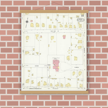 Old map wall art mockup — magnetic wood frame on brick wall — Sanborn Fire Insurance Map from Statesville, Iredell County, North Carolina (1911), Sheet #0011
