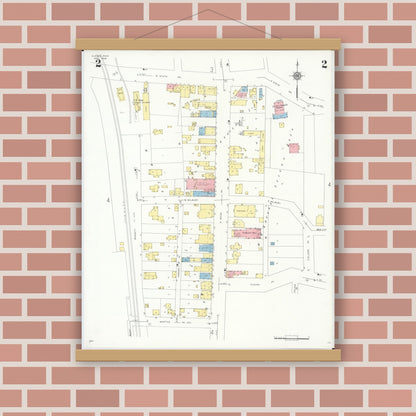 Old map wall art mockup — magnetic wood frame on brick wall — Sanborn Fire Insurance Map from Cleves, Hamilton County, Ohio (1938), Sheet #0002