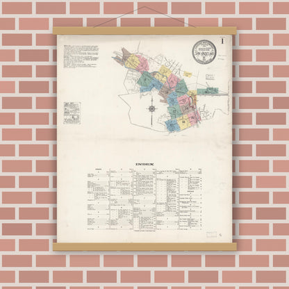 Old map wall art mockup — magnetic wood frame on brick wall — Sanborn Fire Insurance Map from San Anselmo, Marin County, California (1919) - Complete Map Set