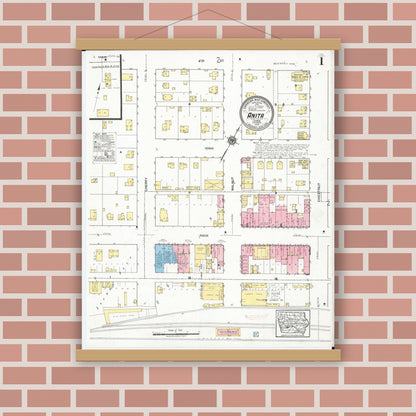 Old map wall art mockup — magnetic wood frame on brick wall — Sanborn Fire Insurance Map from Anita, Cass County, Iowa (1918), Sheet #0001