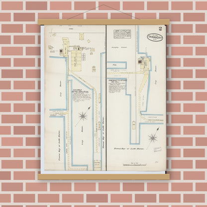 Old map wall art mockup — magnetic wood frame on brick wall — Sanborn Fire Insurance Map from Tawas City, Iosco County, Michigan (1884), Sheet #0002
