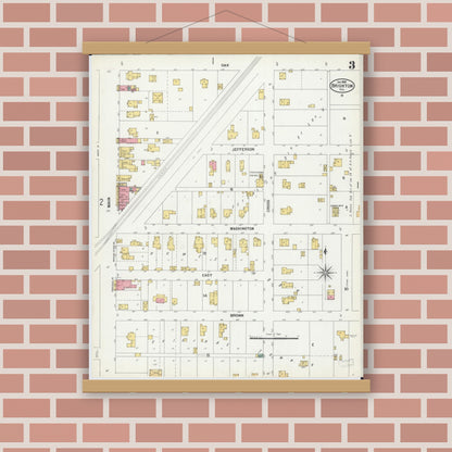 Old map wall art mockup — magnetic wood frame on brick wall — Sanborn Fire Insurance Map from Brighton, Macoupin County, Illinois (1900), Sheet #0003