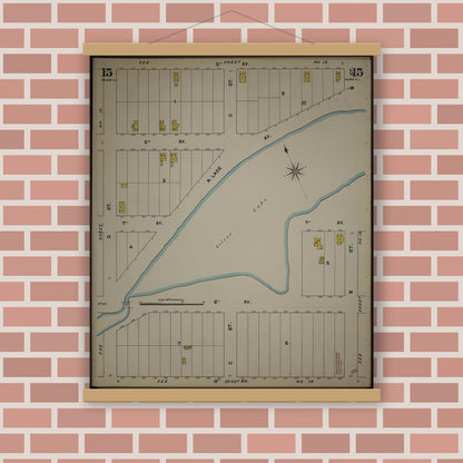 Old map wall art mockup — magnetic wood frame on brick wall — Sanborn Fire Insurance Map from New Jersey Coast, New Jersey Coast, New Jersey (1890), Sheet #0015