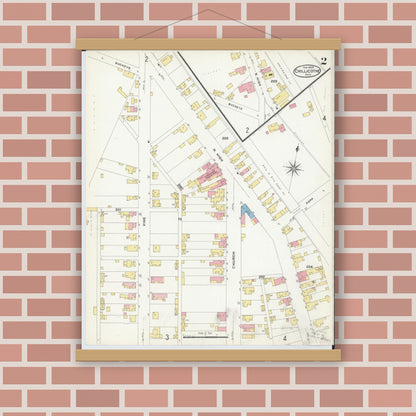 Old map wall art mockup — magnetic wood frame on brick wall — Sanborn Fire Insurance Map from Chillicothe, Ross County, Ohio (1909), Sheet #0002