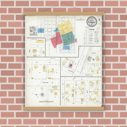 Old map wall art mockup — magnetic wood frame on brick wall — Sanborn Fire Insurance Map from Altamont, Effingham County, Illinois (1906) - Complete Map Set