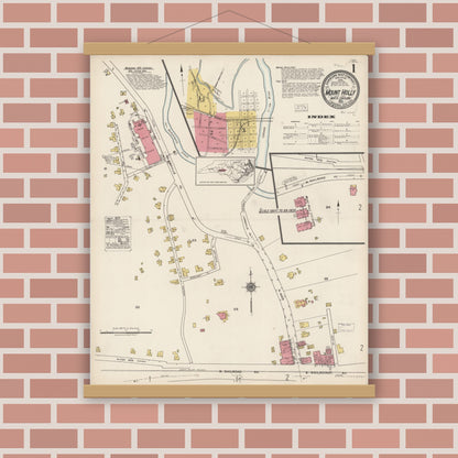 Old map wall art mockup — magnetic wood frame on brick wall — Sanborn Fire Insurance Map from Mount Holly, Gaston County, North Carolina (1922) - Complete Map Set