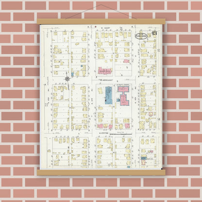 Old map wall art mockup — magnetic wood frame on brick wall — Sanborn Fire Insurance Map from Kankakee, Kankakee County, Illinois (1914), Sheet #0013
