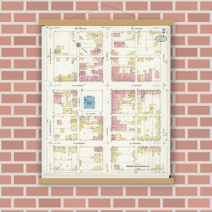 Old map wall art mockup — magnetic wood frame on brick wall — Sanborn Fire Insurance Map from Cadiz, Harrison County, Ohio (1916), Sheet #0002