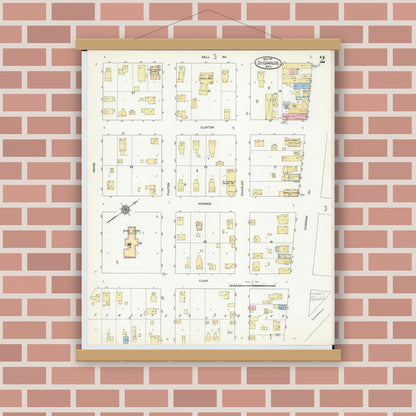 Old map wall art mockup — magnetic wood frame on brick wall — Sanborn Fire Insurance Map from Saint Charles, Saginaw County, Michigan (1911), Sheet #0002