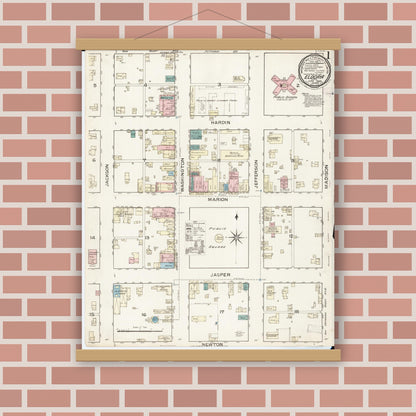 Old map wall art mockup — magnetic wood frame on brick wall — Sanborn Fire Insurance Map from Eldora, Hardin County, Iowa (1886) â€” Complete Set