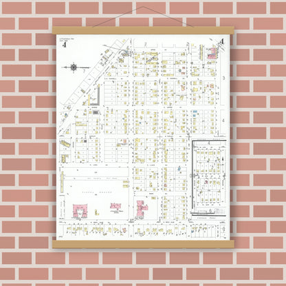 Old map wall art mockup — magnetic wood frame on brick wall — Sanborn Fire Insurance Map from Littlefield, Lamb County, Texas (1950), Sheet #0004