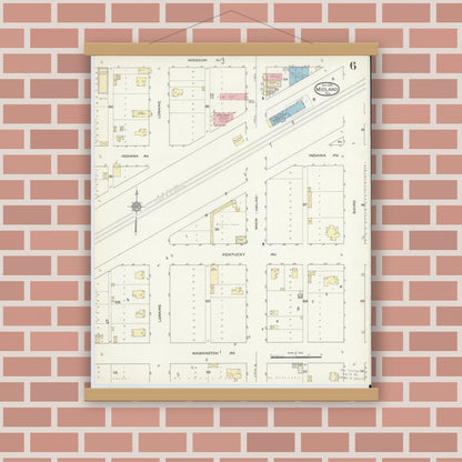 Old map wall art mockup — magnetic wood frame on brick wall — Sanborn Fire Insurance Map from Midland, Midland County, Texas (1914), Sheet #0006