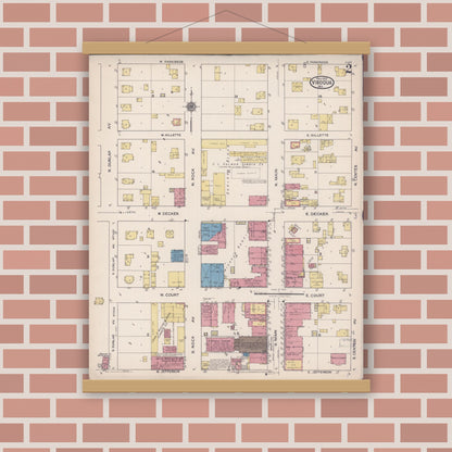 Old map wall art mockup — magnetic wood frame on brick wall — Sanborn Fire Insurance Map from Viroqua, Vernon County, Wisconsin (1922), Sheet #0002