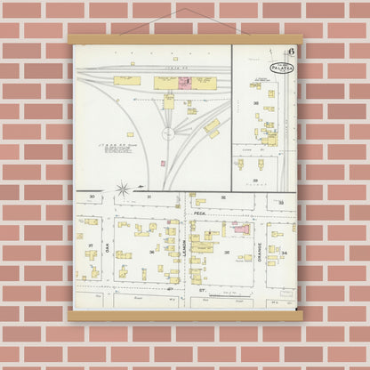Old map wall art mockup — magnetic wood frame on brick wall — Sanborn Fire Insurance Map from Palatka, Putnam County, Florida (1892), Sheet #0006