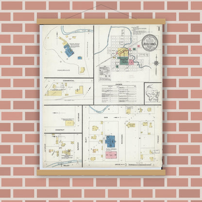 Old map wall art mockup — magnetic wood frame on brick wall — Sanborn Fire Insurance Map from Boscobel, Grant County, Wisconsin (1912), Sheet #0001