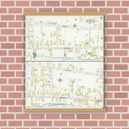 Old map wall art mockup — magnetic wood frame on brick wall — Sanborn Fire Insurance Map from Provincetown, Barnstable County, Massachusetts (1902), Sheet #0007