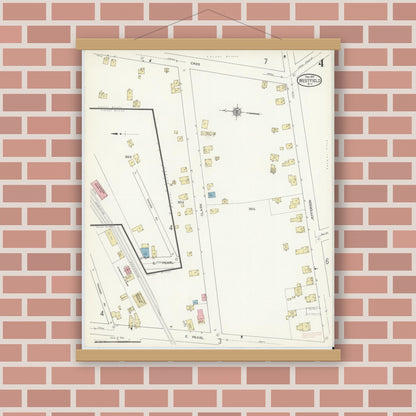 Old map wall art mockup — magnetic wood frame on brick wall — Sanborn Fire Insurance Map from Westfield, Chautauqua County, New York (1912), Sheet #0004