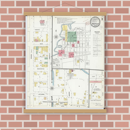 Old map wall art mockup — magnetic wood frame on brick wall — Sanborn Fire Insurance Map from Montpelier, Williams County, Ohio (1899) - Complete Map Set
