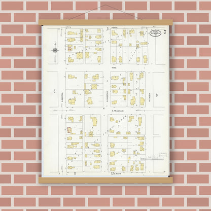 Old map wall art mockup — magnetic wood frame on brick wall — Sanborn Fire Insurance Map from Sparta, Monroe County, Wisconsin (1911), Sheet #0007