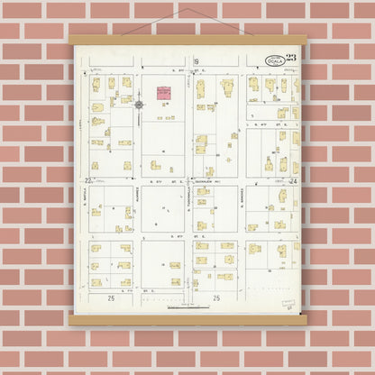 Old map wall art mockup — magnetic wood frame on brick wall — Sanborn Fire Insurance Map from Ocala, Marion County, Florida (1912), Sheet #0023