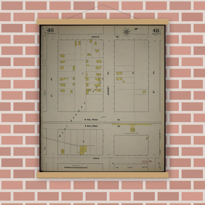Old map wall art mockup — magnetic wood frame on brick wall — Sanborn Fire Insurance Map from New Jersey Coast, New Jersey Coast, New Jersey (1890), Sheet #0048