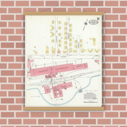 Old map wall art mockup — magnetic wood frame on brick wall — Sanborn Fire Insurance Map from East Hampton, Hampshire County, Massachusetts (1916), Sheet #0011