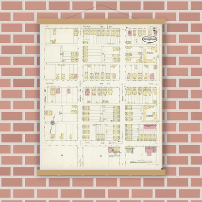 Old map wall art mockup — magnetic wood frame on brick wall — Sanborn Fire Insurance Map from New Cumberland, Cumberland County, Pennsylvania (1913), Sheet #0002
