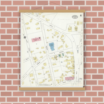 Old map wall art mockup — magnetic wood frame on brick wall — Sanborn Fire Insurance Map from Reading, Middlesex County, Massachusetts (1909), Sheet #0006