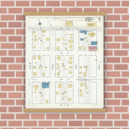 Old map wall art mockup — magnetic wood frame on brick wall — Sanborn Fire Insurance Map from Quanah, Hardeman County, Texas (1921), Sheet #0005