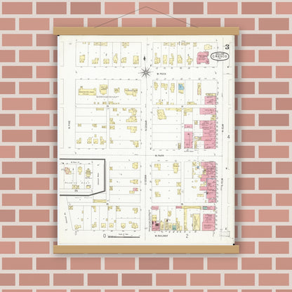 Old map wall art mockup — magnetic wood frame on brick wall — Sanborn Fire Insurance Map from Cresco, Howard County, Iowa (1902), Sheet #0003