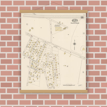 Old map wall art mockup — magnetic wood frame on brick wall — Sanborn Fire Insurance Map from Belmont, Middlesex County, Massachusetts (1922), Sheet #0018