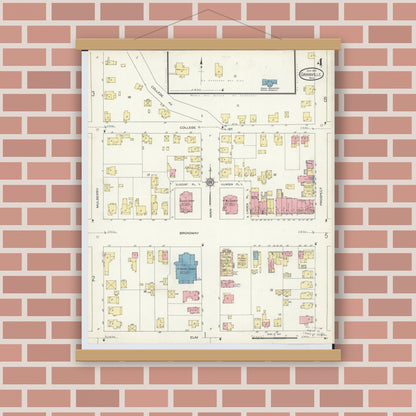 Old map wall art mockup — magnetic wood frame on brick wall — Sanborn Fire Insurance Map from Granville, Licking County, Ohio (1913), Sheet #0004