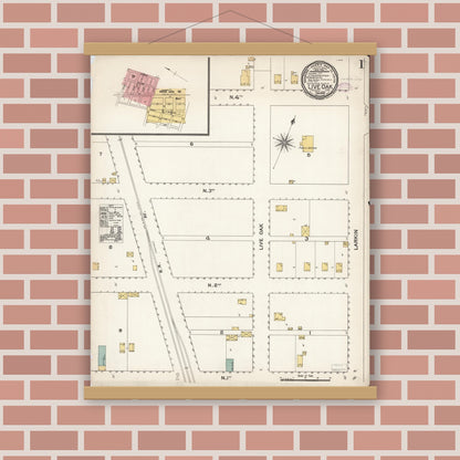 Old map wall art mockup — magnetic wood frame on brick wall — Sanborn Fire Insurance Map from Live Oak, Sutter County, California (1893) - Complete Map Set