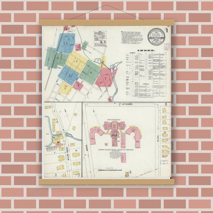 Old map wall art mockup — magnetic wood frame on brick wall — Sanborn Fire Insurance Map from Hackettstown, Warren County, New Jersey (1902) - Complete Map Set