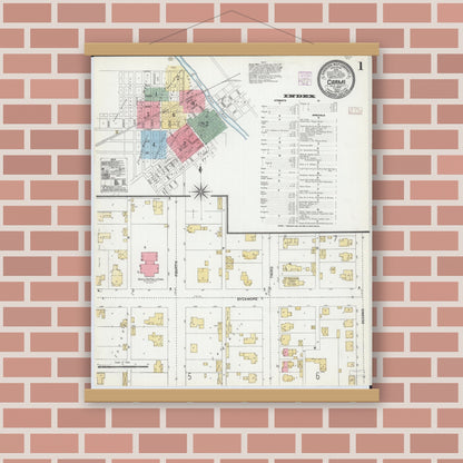 Old map wall art mockup — magnetic wood frame on brick wall — Sanborn Fire Insurance Map from Carmi, White County, Illinois (1906) - Complete Map Set