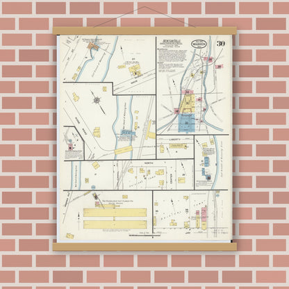 Old map wall art mockup — magnetic wood frame on brick wall — Sanborn Fire Insurance Map from Warren, Trumbull County, Ohio (1915), Sheet #0030