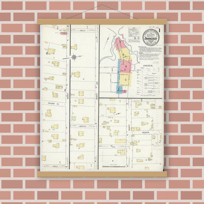 Old map wall art mockup — magnetic wood frame on brick wall — Sanborn Fire Insurance Map from Onancock, Accomack County, Virginia (1912) - Complete Map Set
