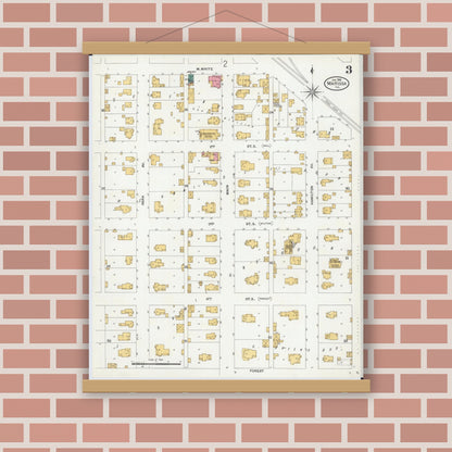 Old map wall art mockup — magnetic wood frame on brick wall — Sanborn Fire Insurance Map from Marissa, Saint Clair County, Illinois (1906), Sheet #0003