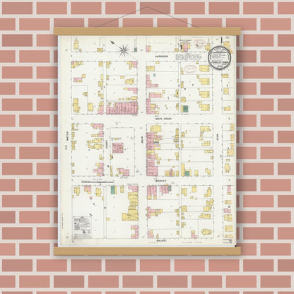 Old map wall art mockup — magnetic wood frame on brick wall — Sanborn Fire Insurance Map from Charlestown, Clark County, Indiana (1899) - Complete Map Set