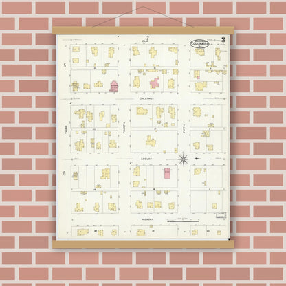 Old map wall art mockup — magnetic wood frame on brick wall — Sanborn Fire Insurance Map from Colorado, Mitchell County, Texas (1908), Sheet #0003