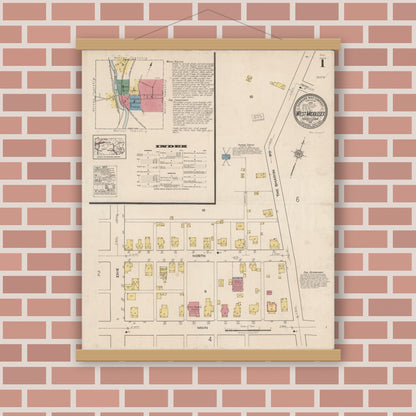 Old map wall art mockup — magnetic wood frame on brick wall — Sanborn Fire Insurance Map from West Middlesex, Mercer County, Pennsylvania (1921) - Complete Map Set