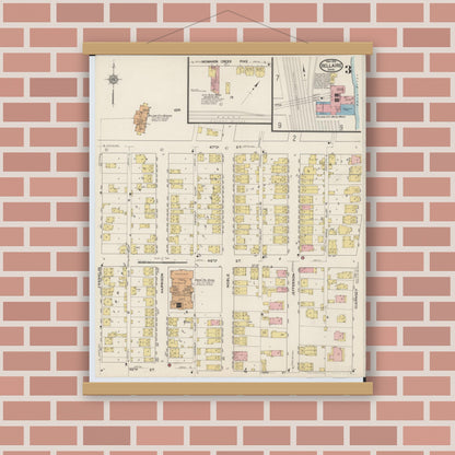 Old map wall art mockup — magnetic wood frame on brick wall — Sanborn Fire Insurance Map from Bellaire, Belmont County, Ohio (1915), Sheet #0003