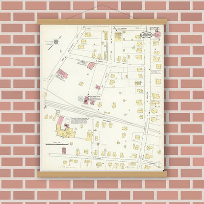 Old map wall art mockup — magnetic wood frame on brick wall — Sanborn Fire Insurance Map from Lexington, Davidson County, North Carolina (1913), Sheet #0004