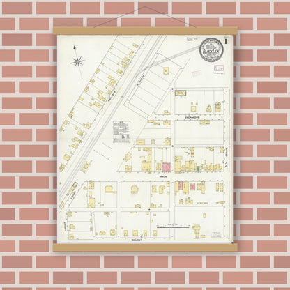 Old map wall art mockup — magnetic wood frame on brick wall — Sanborn Fire Insurance Map from Black Lick, Indiana County, Pennsylvania (1909) - Complete Map Set