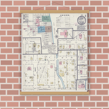 Old map wall art mockup — magnetic wood frame on brick wall — Sanborn Fire Insurance Map from Canton, Lewis County, Missouri (1890) - Complete Map Set