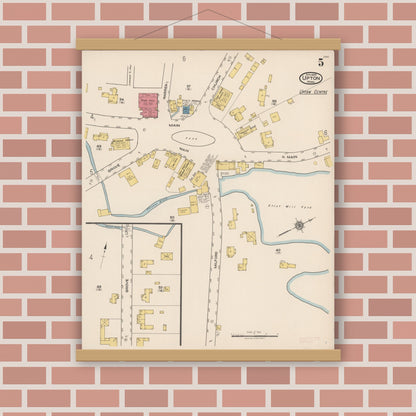 Old map wall art mockup — magnetic wood frame on brick wall — Sanborn Fire Insurance Map from Upton, Worcester County, Massachusetts (1922), Sheet #0005
