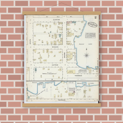 Old map wall art mockup — magnetic wood frame on brick wall — Sanborn Fire Insurance Map from Charlevoix, Charlevoix County, Michigan (1884), Sheet #0002