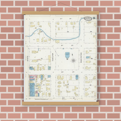 Old map wall art mockup — magnetic wood frame on brick wall — Sanborn Fire Insurance Map from Lockport, Will County, Illinois (1891), Sheet #0003